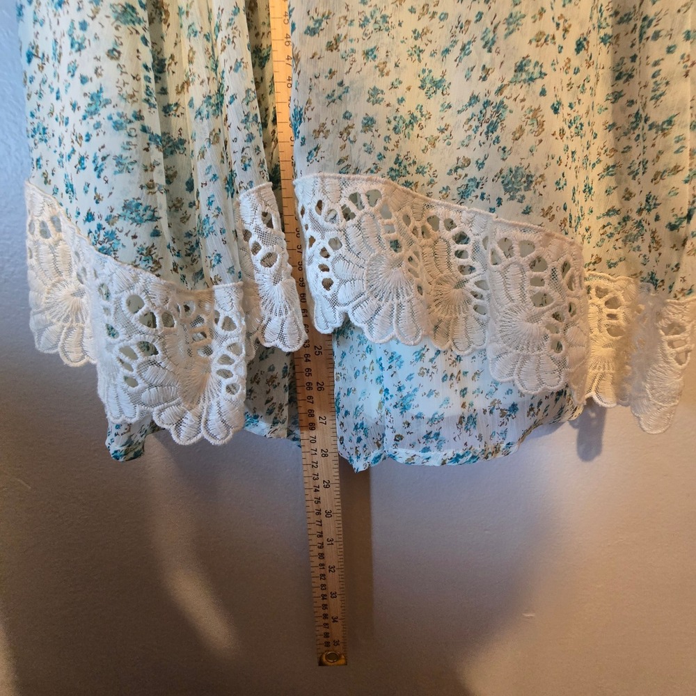 Judith March Floral Halter Romper Womens L Blue Cream Crochet‎ Lace Trim Boho - Picture 6 of 16